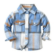 Plaid Shirts for Boys Juebong Toddler Flannel Shirt Jacket Plaid Long Sleeve Lapel Button Down Shacket Kids Boys Girls Shirts Coats Fall Tops,Blue,4-5 Years
